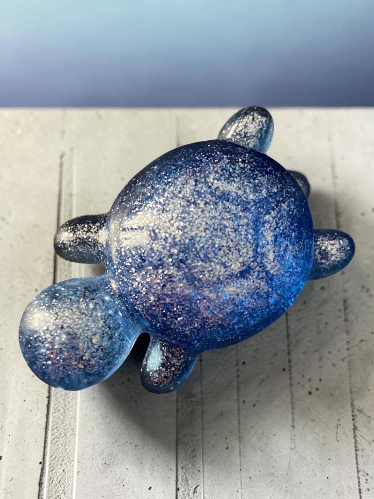 Mini Tortue Bleue Pailletée Argent