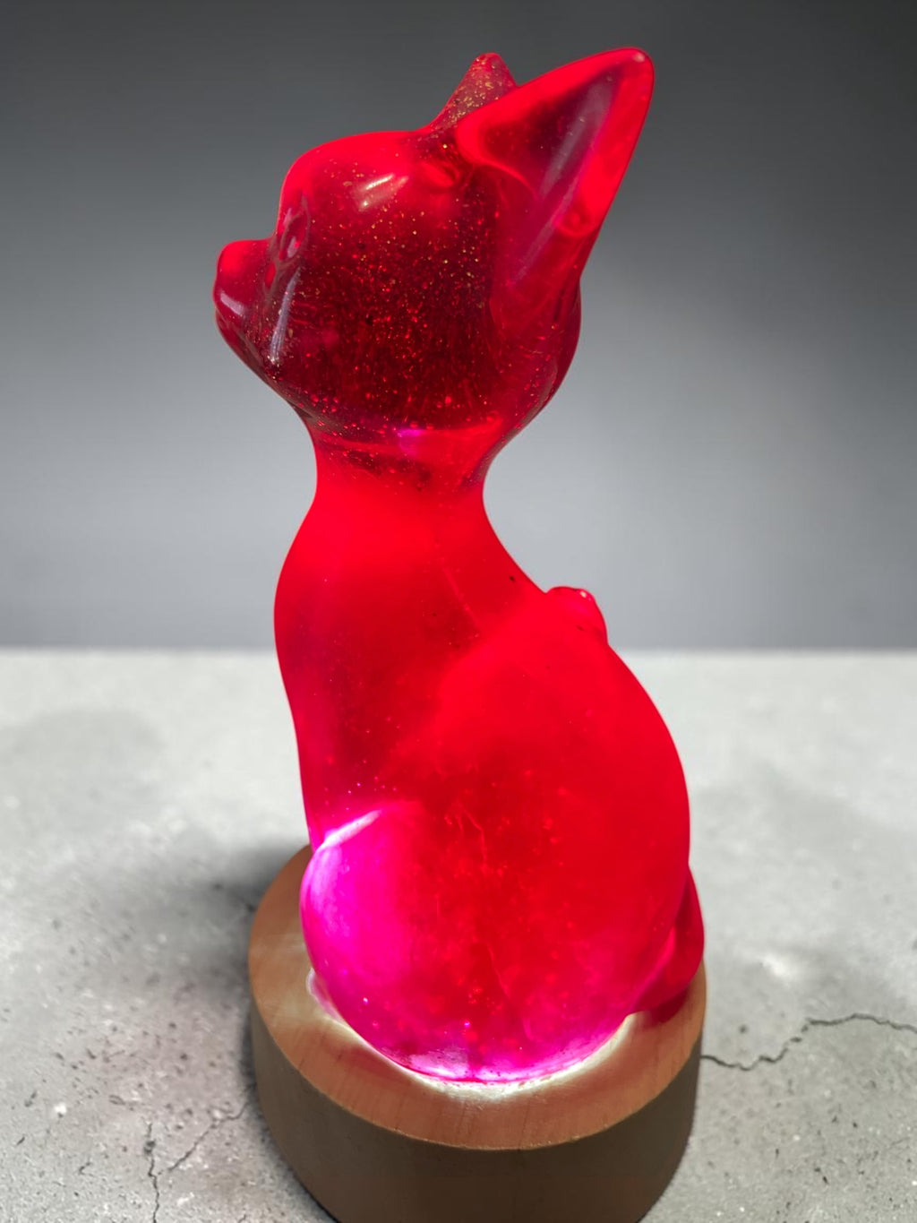 Chat Lumineux Rouge Pailleté Or