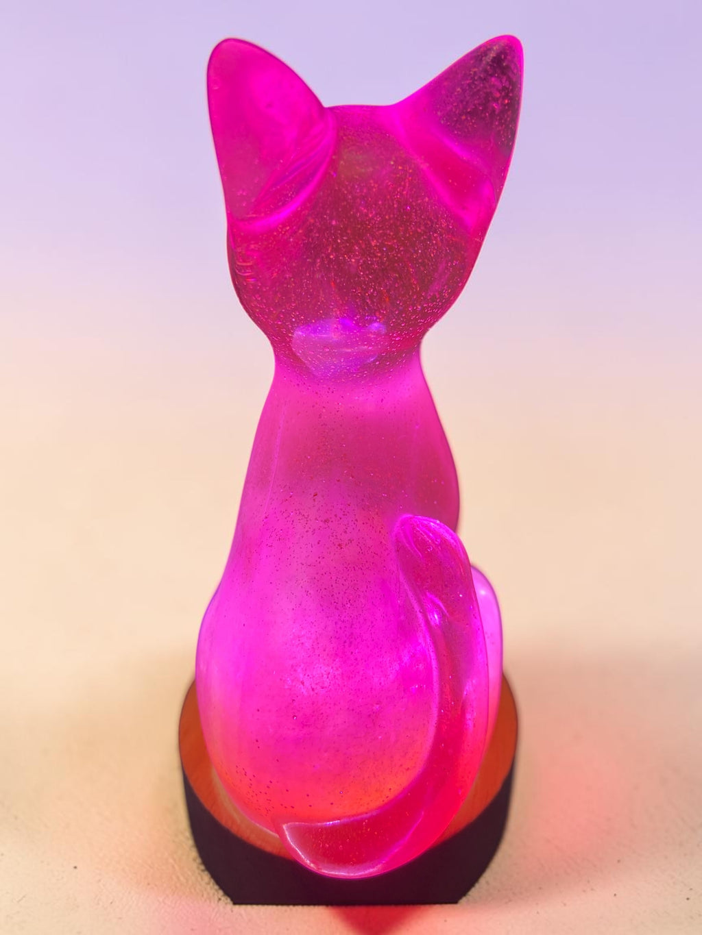 Chat Lumineux Rose Pailleté Or