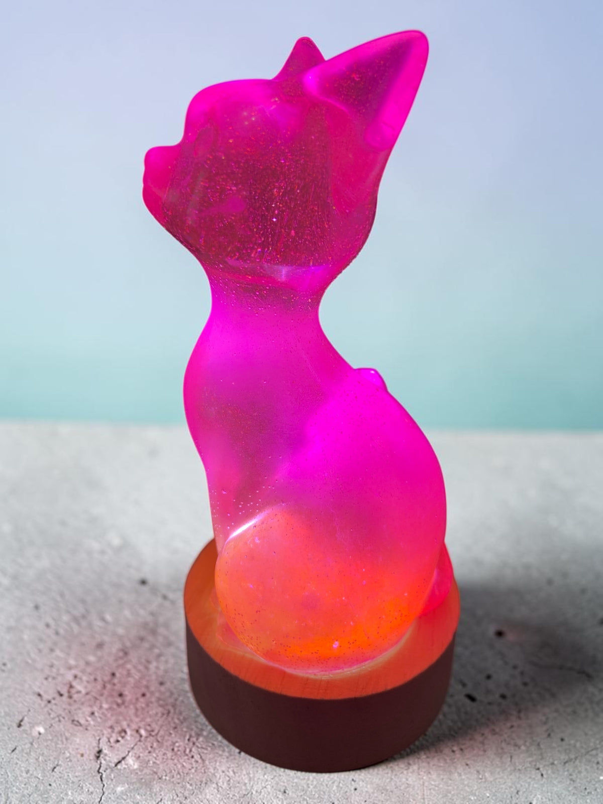 Chat Lumineux Rose Pailleté Or