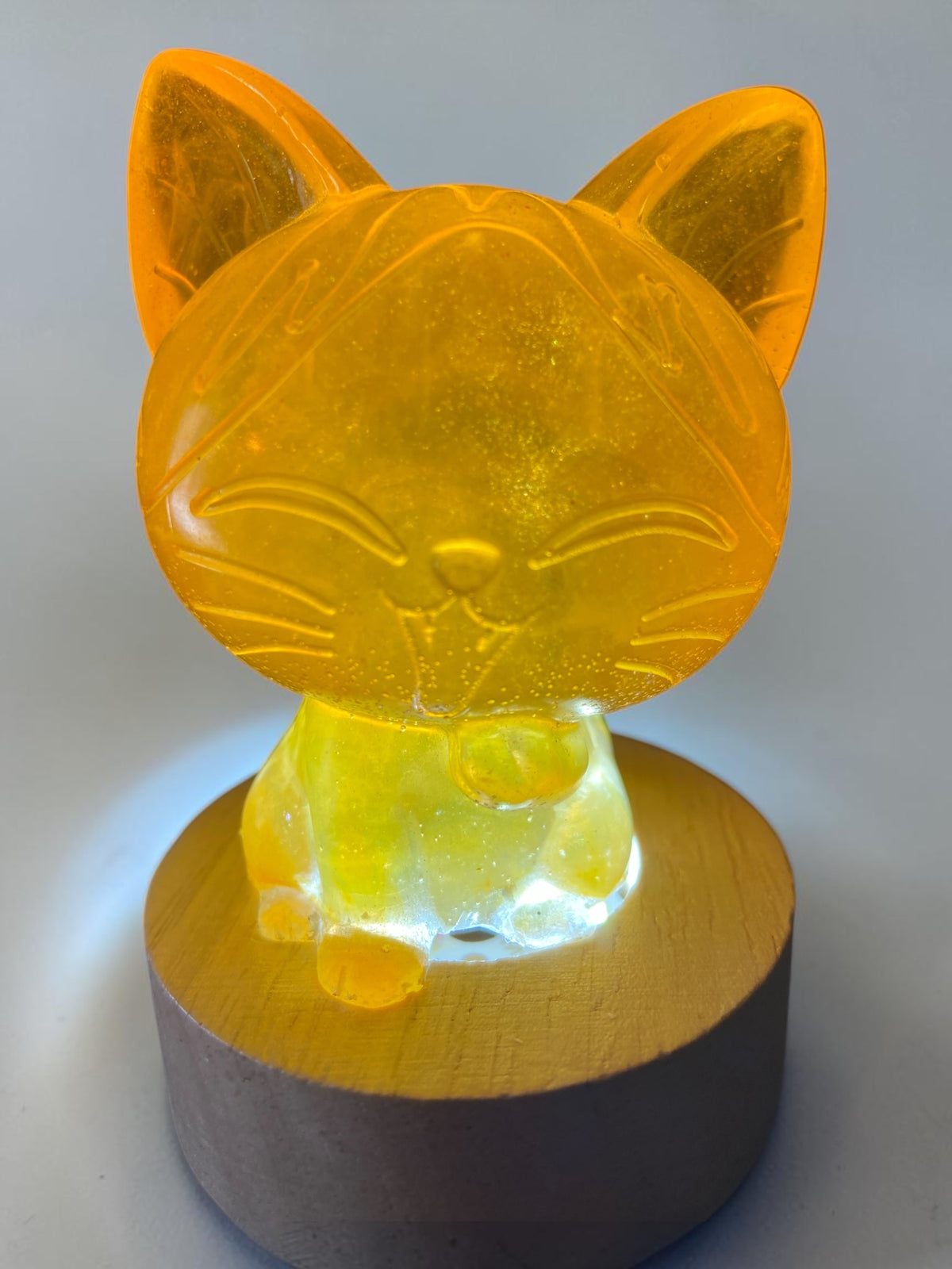 Chat Lumineux Orange Pailleté Argent