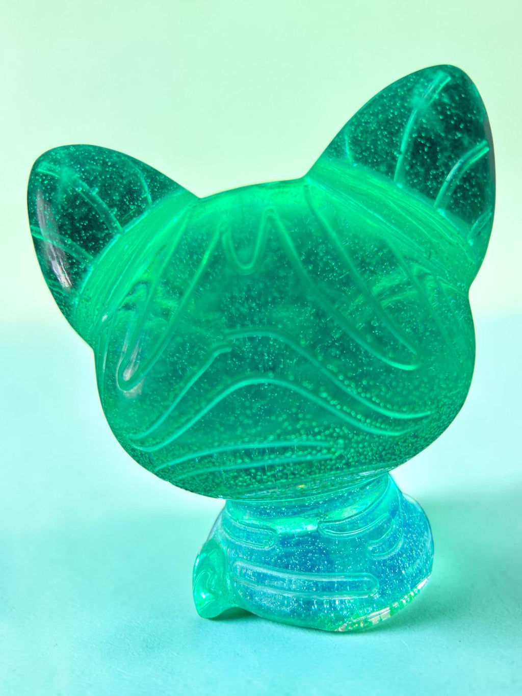 Chat Lumineux Vert Pailleté Argent