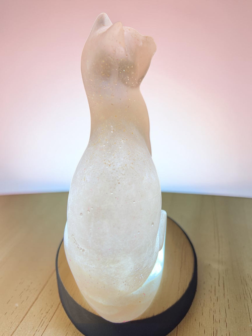 Chat Lumineux Blanc Pailleté Argent
